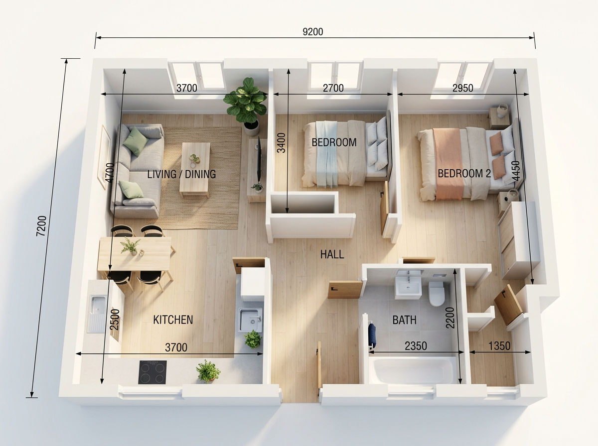 Scandinavian 3D cutaway floor plan