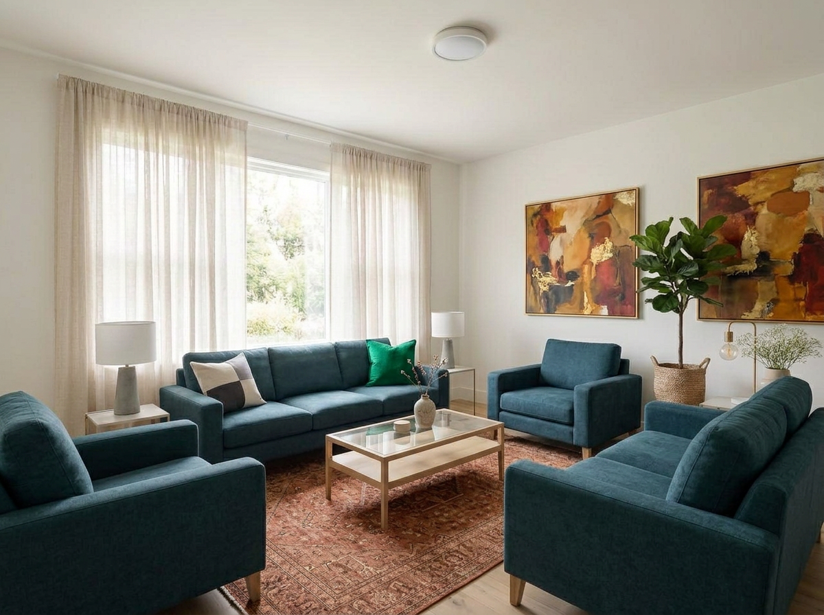 Brightening a dark, dated lounge after enhancement