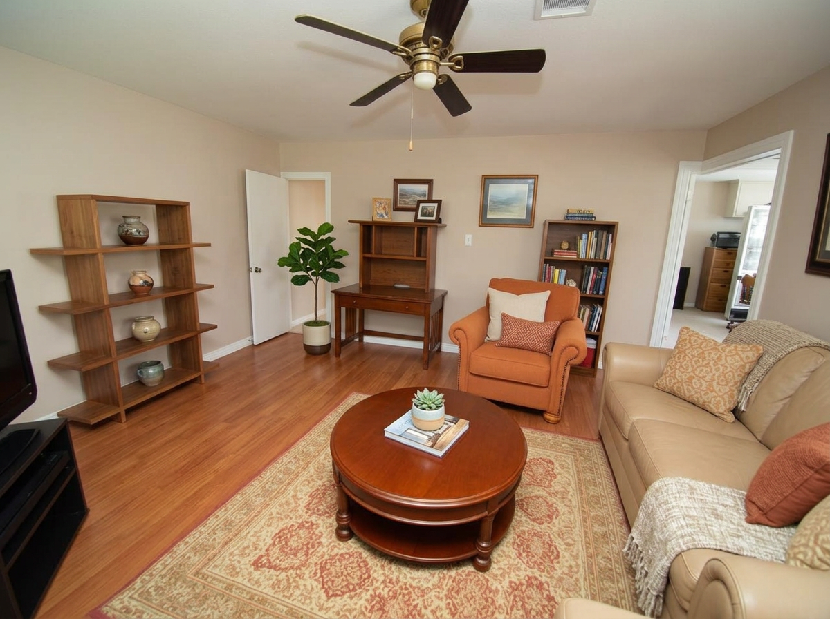 Decluttering a lived-in room after enhancement