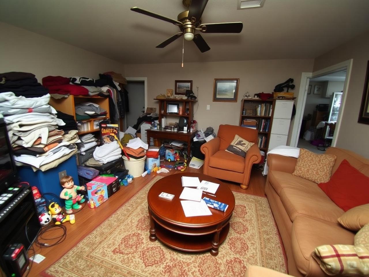 Decluttering a lived-in room before enhancement