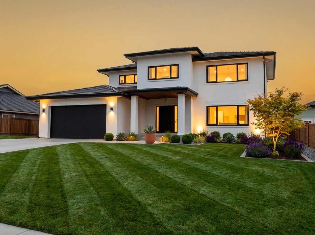 Twilight and landscaping after enhancement