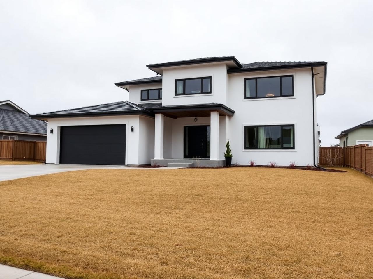 Twilight and landscaping before enhancement
